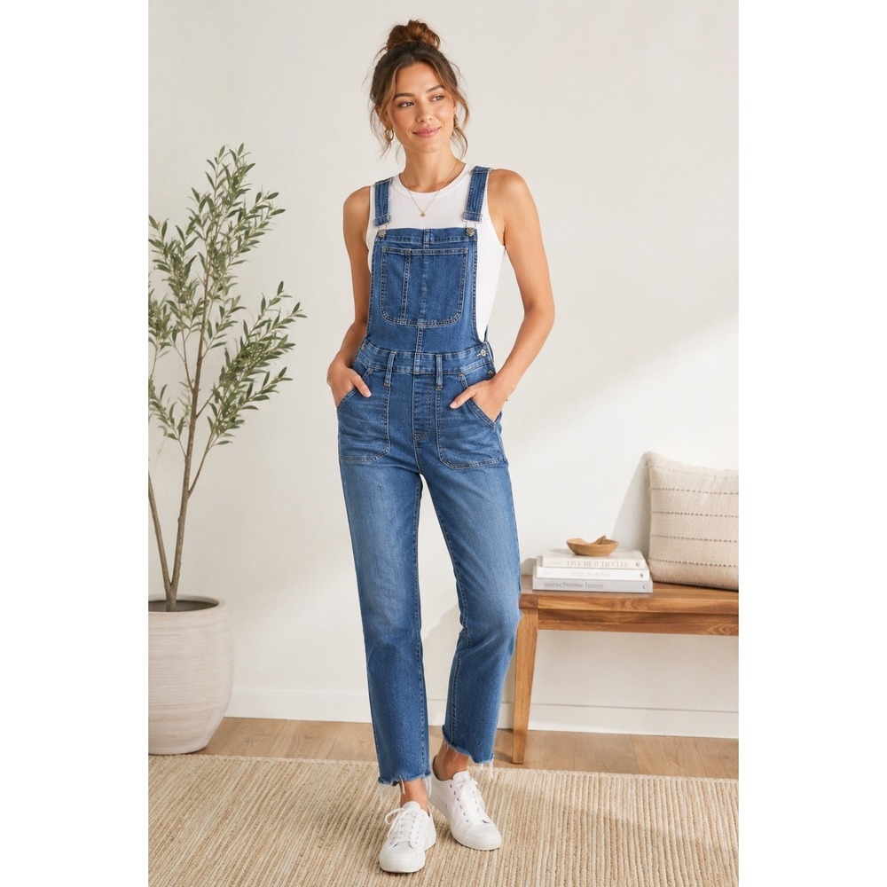 Madewell Denim Overalls Raw Hem Cropped Medium Wash Size Small